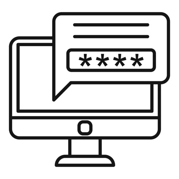 Zabezpieczona ikona hasła komputera, styl konturu — Wektor stockowy