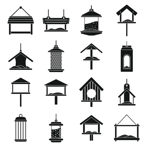 Conjunto de iconos de comederos de aves de invierno, estilo simple — Vector de stock
