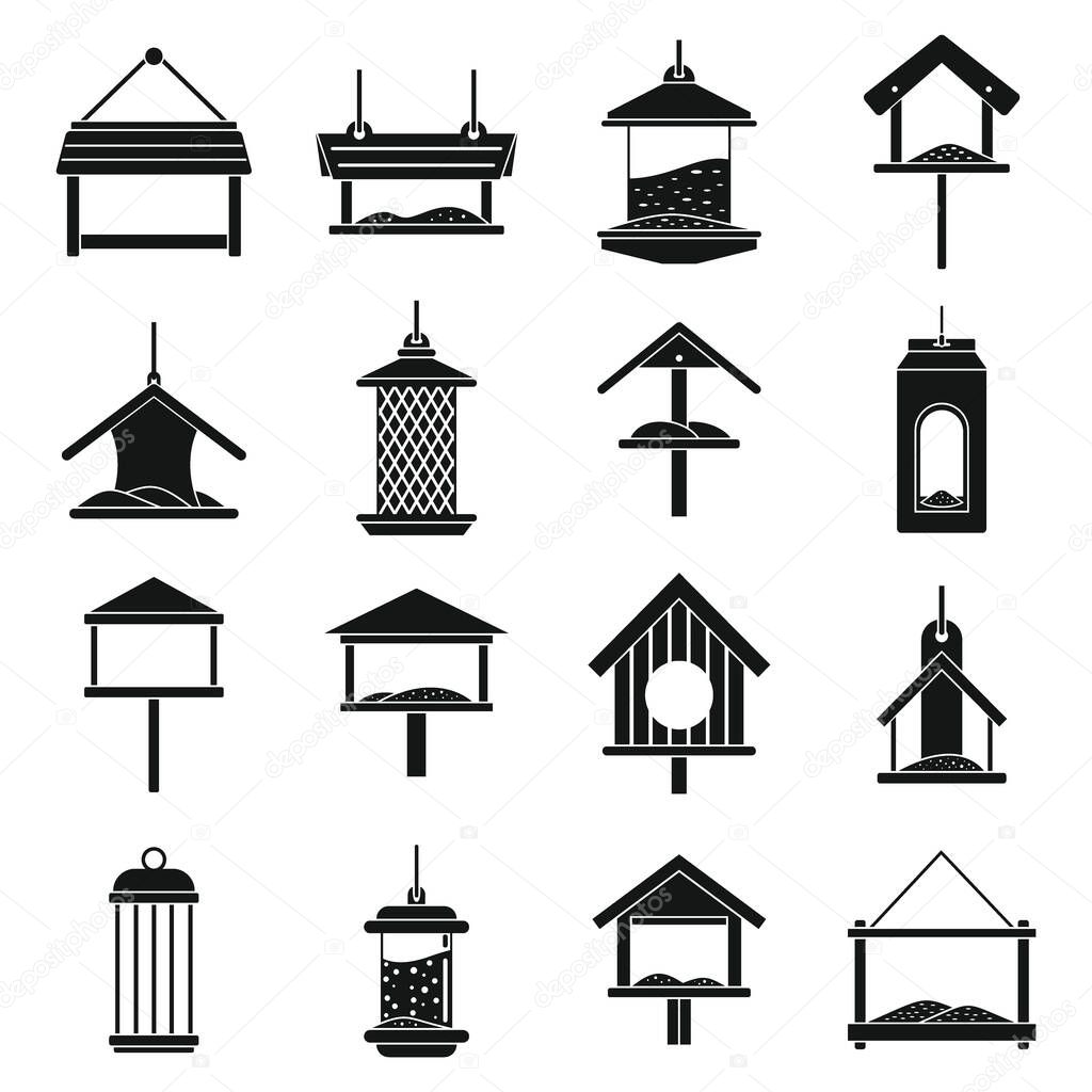 Winter bird feeders icons set, simple style