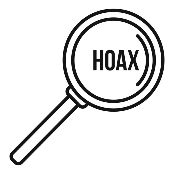 Hoax vergrootglas pictogram, omtrek stijl — Stockvector