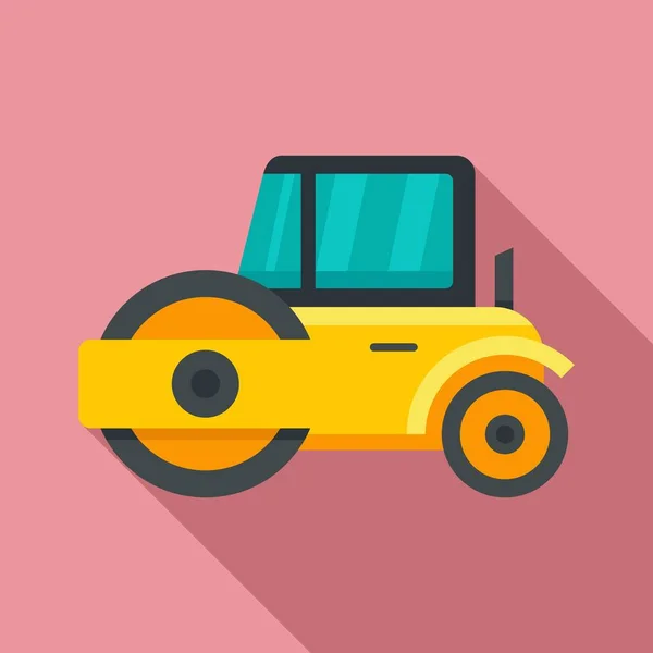 Modern road roller icon, flat style — Stock Vector