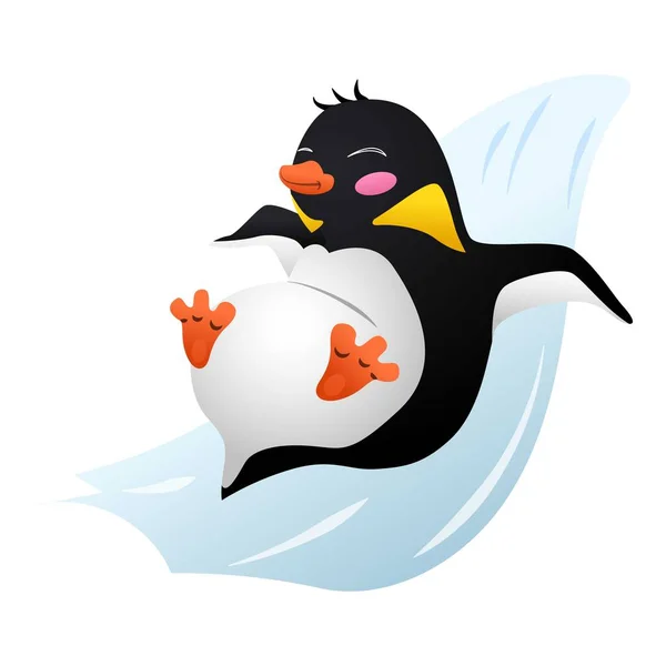 Tučňák na skluzavce ikona, kreslený styl — Stockový vektor