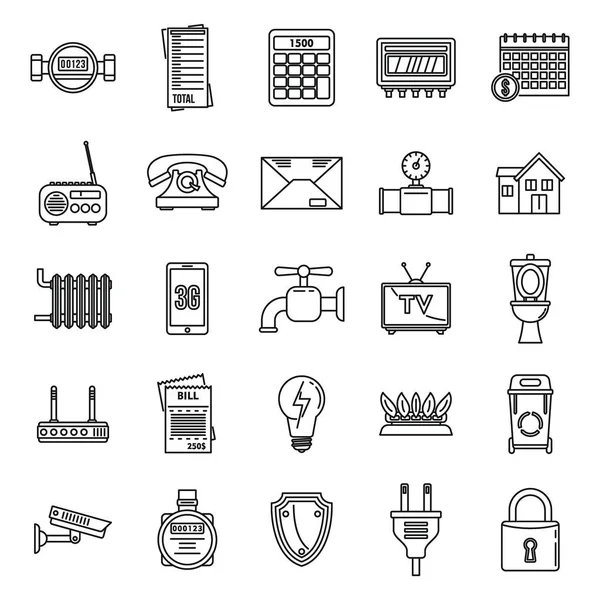 Conjunto de iconos de utilidades inteligentes, estilo de esquema — Vector de stock