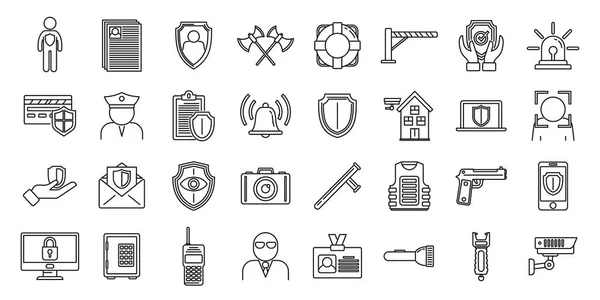 Conjunto de iconos de guardia personal de seguridad, estilo de esquema — Archivo Imágenes Vectoriales