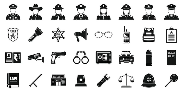 Városi rendőr ikonok beállítva, egyszerű stílus — Stock Vector