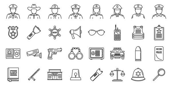 Sada ikon strážného policisty, styl osnovy — Stockový vektor