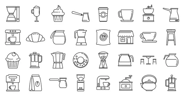 Conjunto de iconos de cafetería de frijol, estilo de esquema — Vector de stock