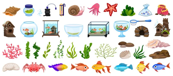 Conjunto de iconos de acuario, estilo dibujos animados — Vector de stock