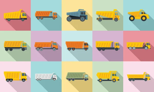 Tipper iconen set, platte stijl — Stockvector