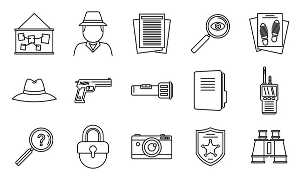 Conjunto de iconos de investigador de policía, estilo de esquema — Archivo Imágenes Vectoriales