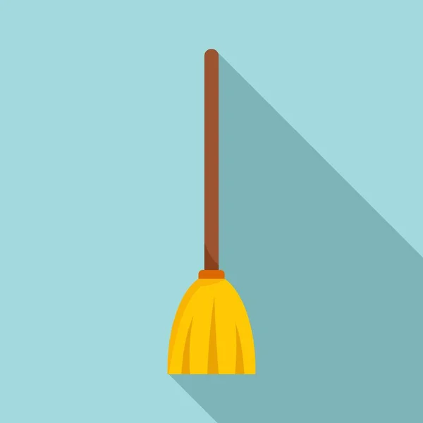 Room service broom icon, flat style — Stock Vector