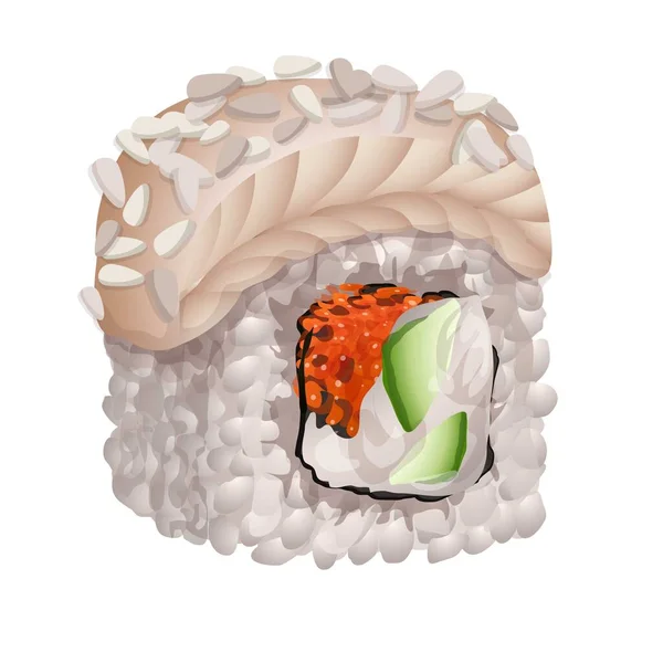 Rouleau de sushi de poisson de riz icône, style dessin animé — Image vectorielle