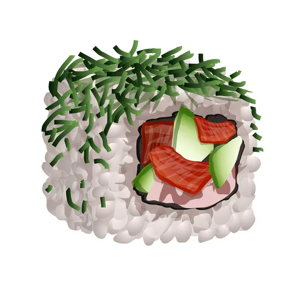 Plantes marines icône rouleau de sushi, style dessin animé — Image vectorielle
