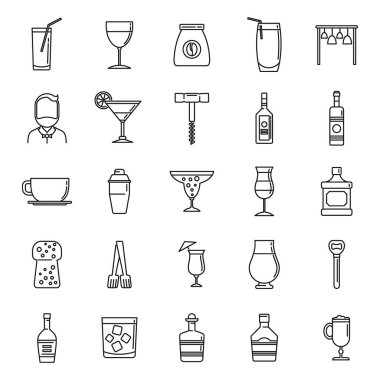 Bartender man icons set, outline style clipart