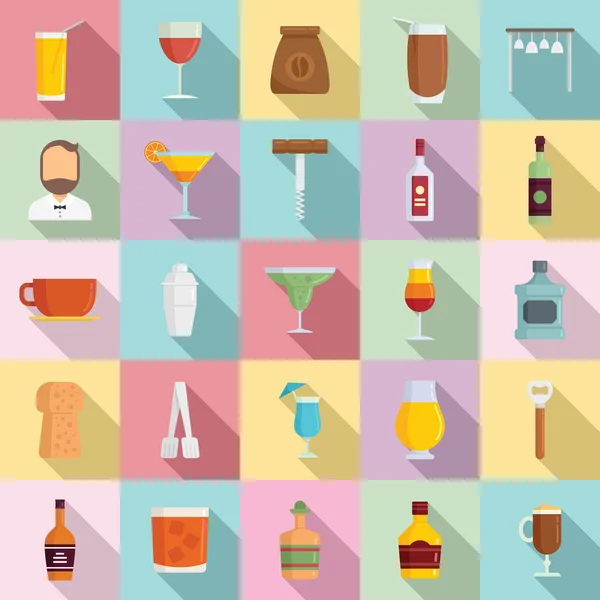 Bartender icons set, flat style — Stock Vector
