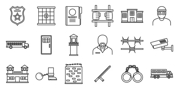 Prison human icons set, outline style — 스톡 벡터