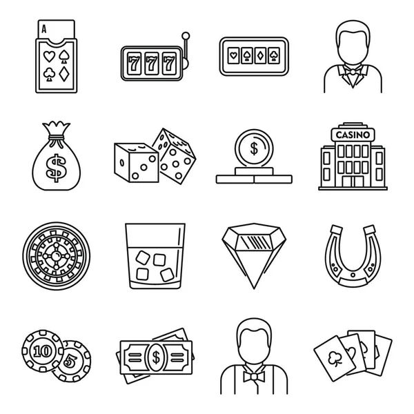 Croupier casino icons set, outline style — Stockvektor