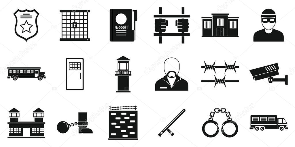 Prison arrest icons set, simple style