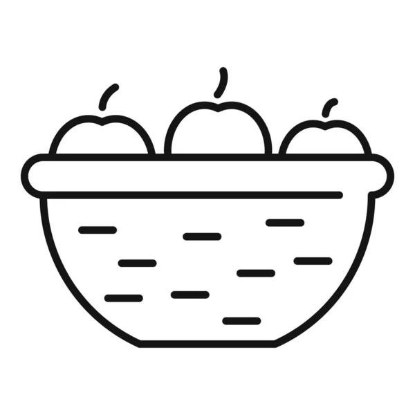 Apple basket icon, outline style — Stock Vector