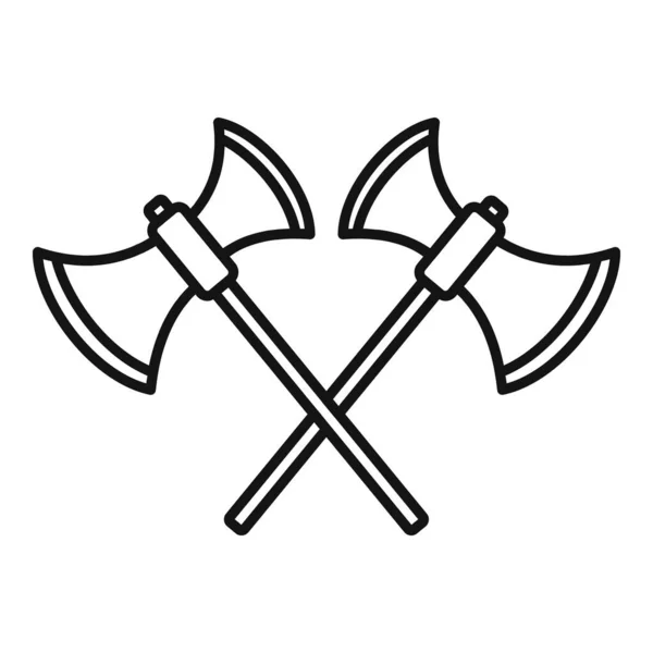 Medieval crossed axe icon, outline style — Stock Vector