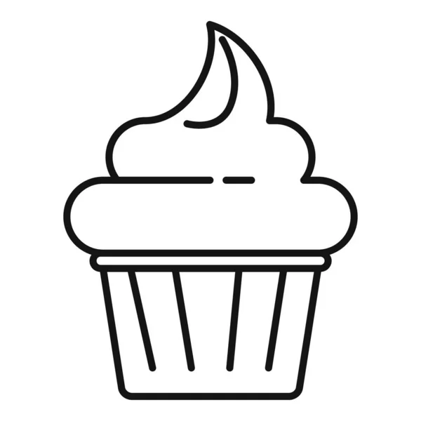 Grädde kaffe cupcake ikon, kontur stil — Stock vektor
