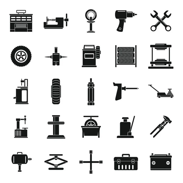 Conjunto de iconos de montaje de neumáticos de coche, estilo simple — Vector de stock