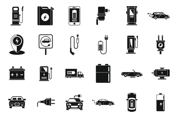 Conjunto de iconos de coche híbrido ecológico, estilo simple — Vector de stock