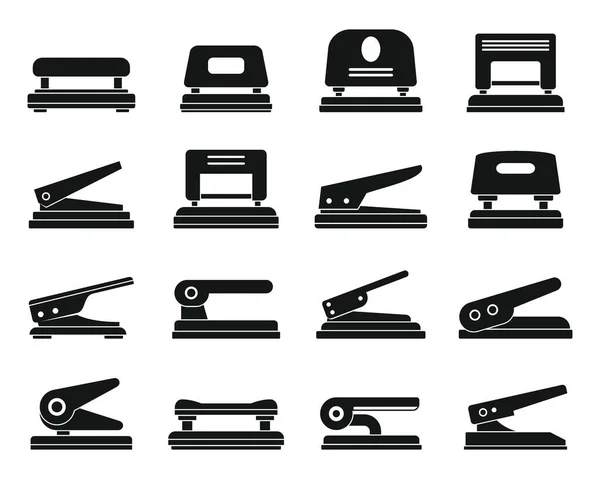 Hole puncher office icons set, simple style — Stock Vector