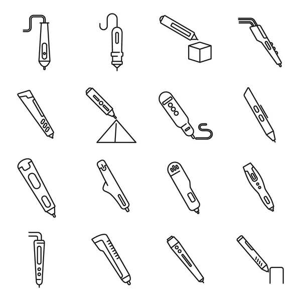 3D-Stift-Modell Icons Set, Outline-Stil — Stockvektor