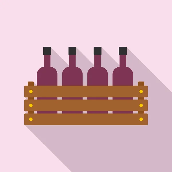 Icono de botella de vino caja de madera, estilo plano — Archivo Imágenes Vectoriales