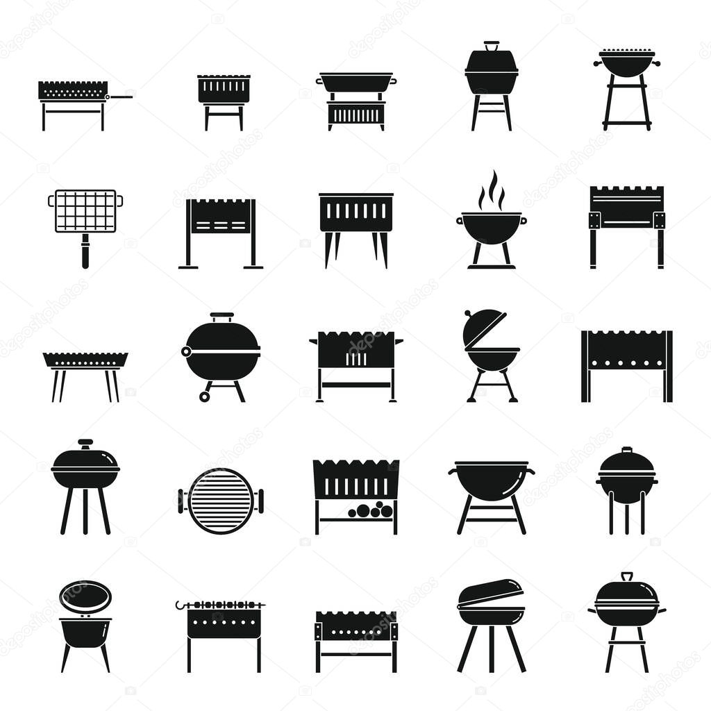 Grill brazier icons set, simple style