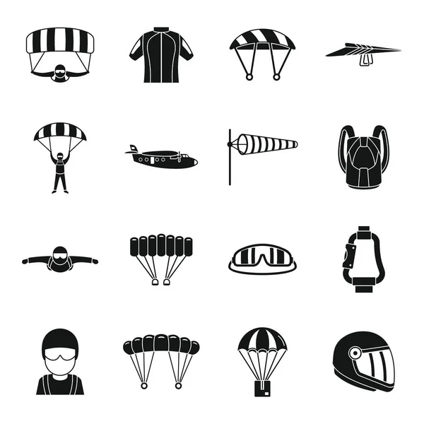 Ensemble d'icônes de parachutisme d'aventure, style simple — Image vectorielle