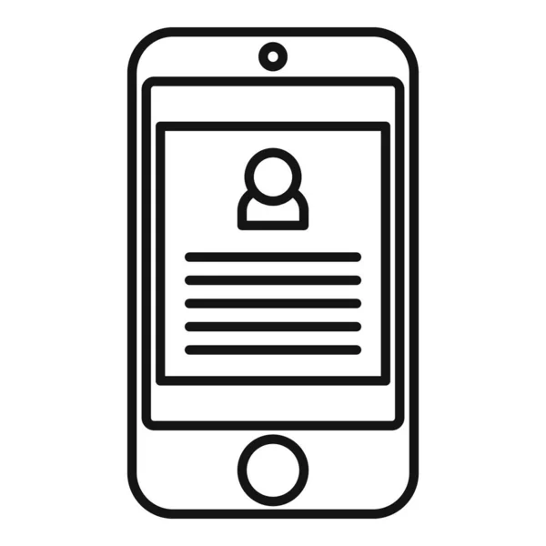 Smartphone icona delle informazioni personali, stile contorno — Vettoriale Stock