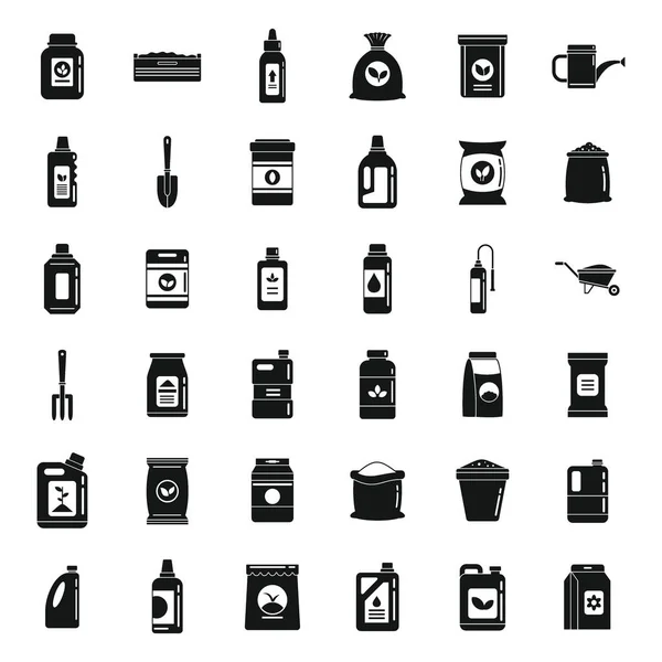 Set de iconos de fertilizante orgánico, estilo simple — Vector de stock