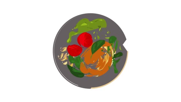 带有意大利面图标动画的菠菜 — 图库视频影像
