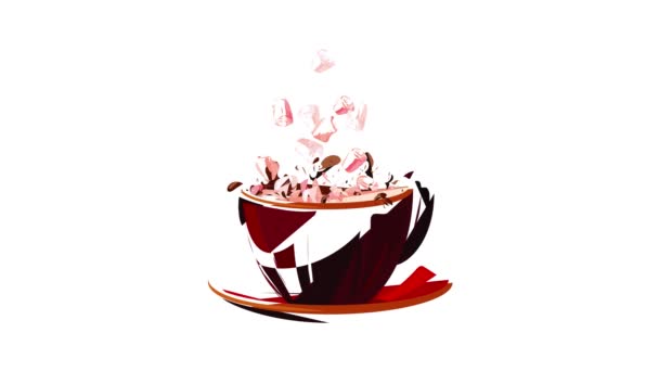 Marshmallow in hot chocolate icon animation — Stock Video