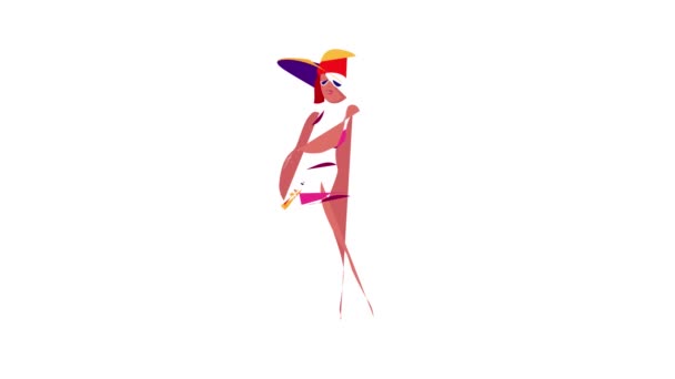 Seksi kadın plaj şapkası animasyonu — Stok video