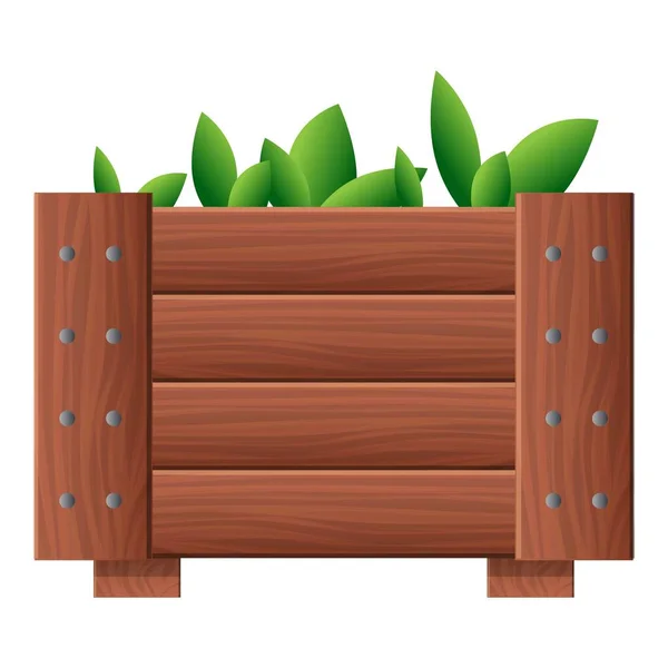 Jardin plante pot en bois icône, dessin animé style — Image vectorielle