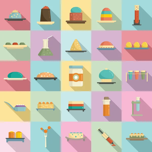 Molecular cuisine icons set, flat style — Stock Vector