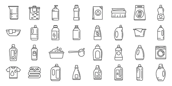 Set de iconos de suavizante de lavado, estilo de contorno — Vector de stock