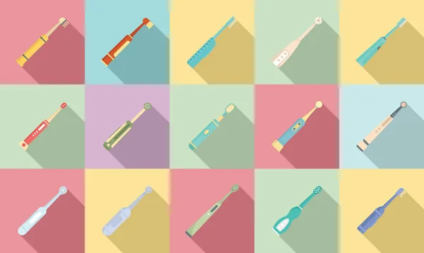 Ensemble d'icônes de brosse à dents électrique, style plat — Image vectorielle