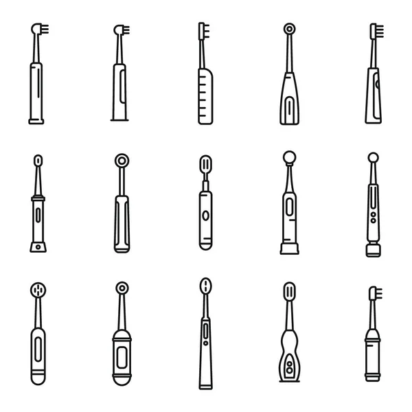 Elektrický zubní kartáček sada ikon zdravotní péče, obrys styl — Stockový vektor