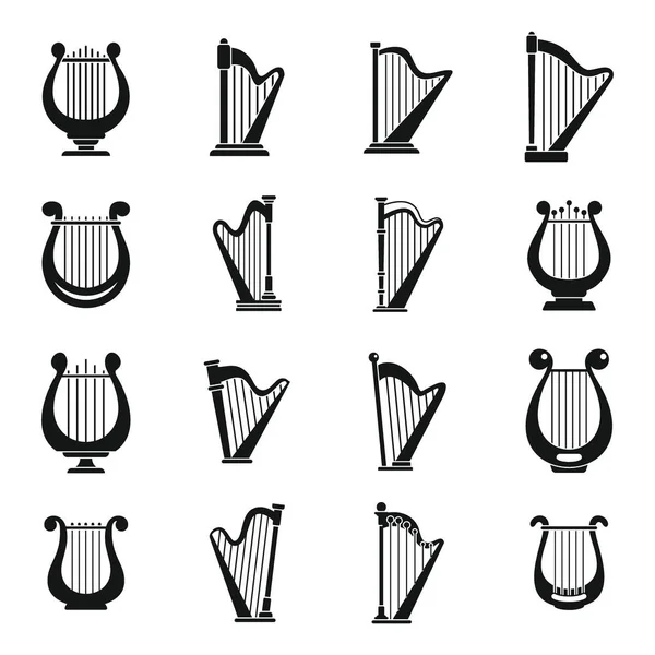 Harp music icons set, simple style — Stock Vector