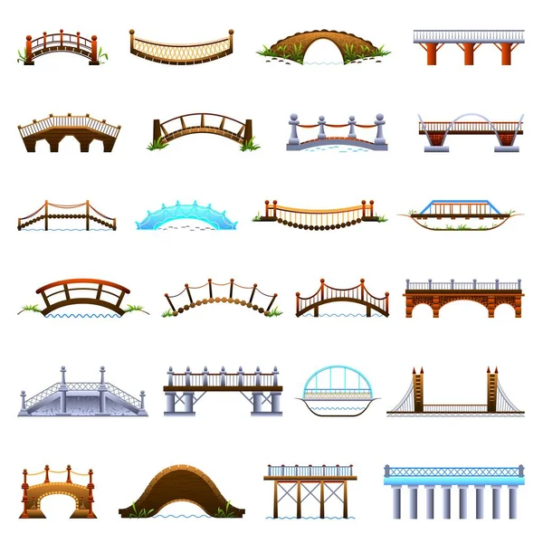 Puentes iconos conjunto, estilo de dibujos animados — Vector de stock