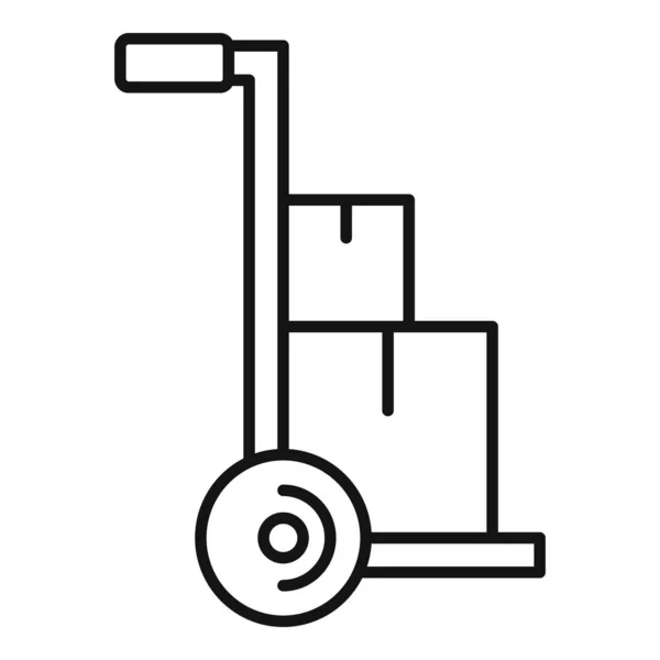 Icona di consegna a domicilio del carrello dei pacchi, stile contorno — Vettoriale Stock
