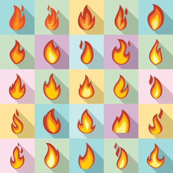 Zestaw ikon płomienia ognia, płaski styl — Wektor stockowy