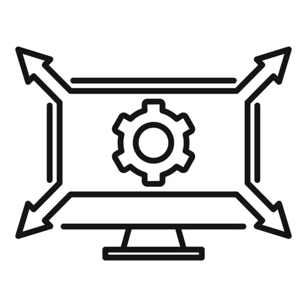 Outsourcing Monitor-Symbol, Outline-Stil — Stockvektor