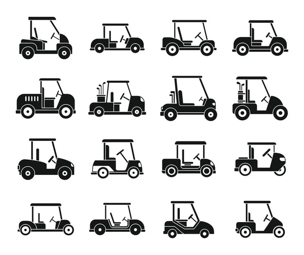 Ensemble d'icônes de voiturette de golf automatique, style simple — Image vectorielle