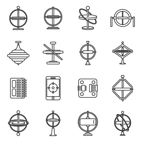 Gyroscope instrument icons set, outline style — Stock Vector