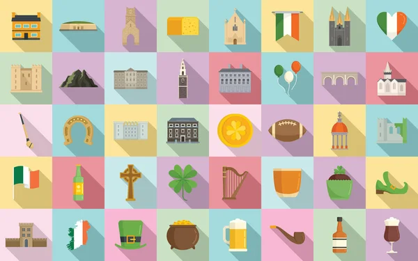 Conjunto de iconos de Irlanda, estilo plano — Vector de stock